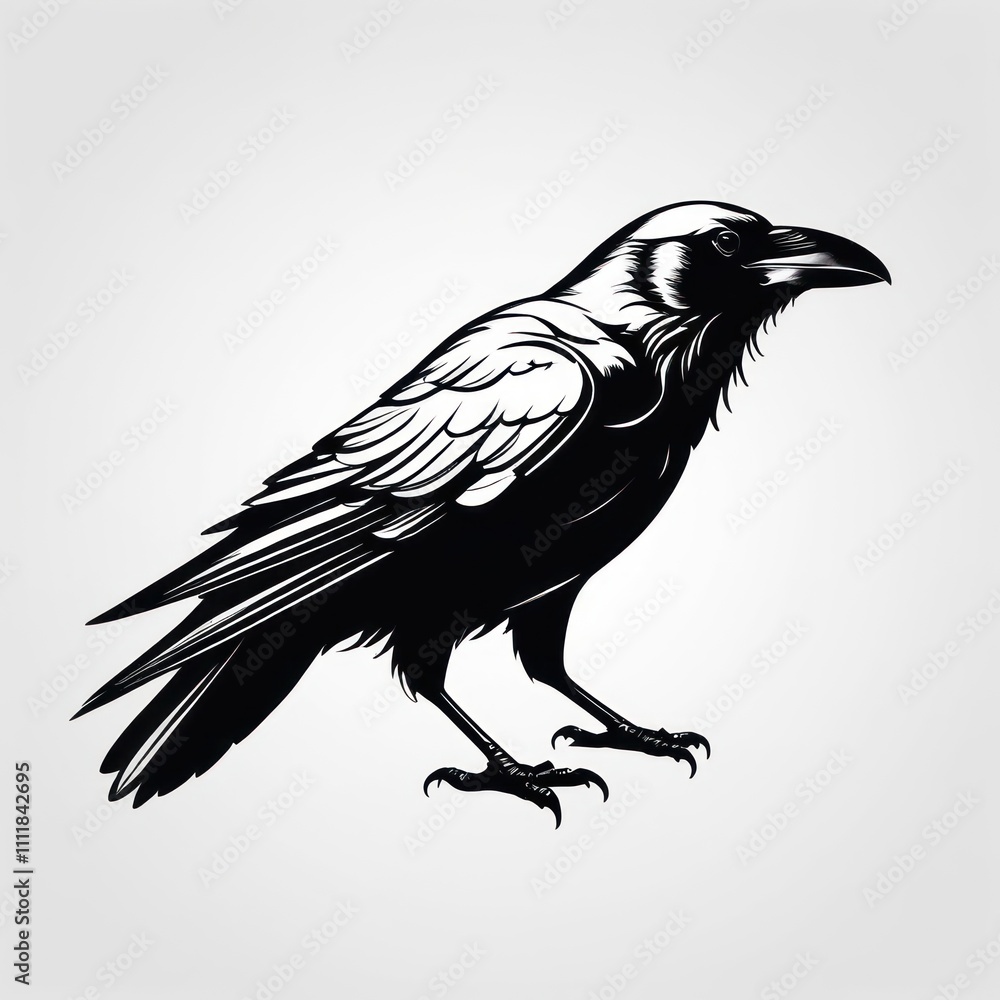 Fototapeta premium Realistic Black and White Illustration of a Crow