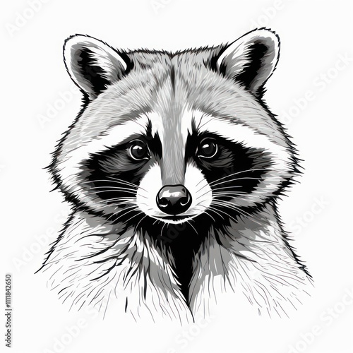 Black and White Illustration of a Raccoon