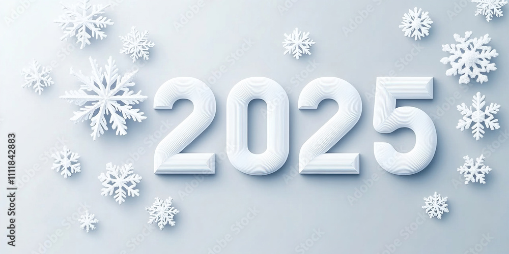 Festive representation of the year 2025 with snowflakes on a light background in a creative design Festive representation of the year 2025 with snowflakes on a light background in a creative design