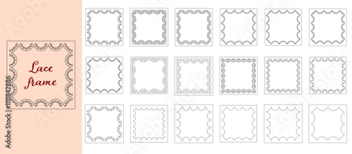 黒色の線だけの四角いレースの装飾素材