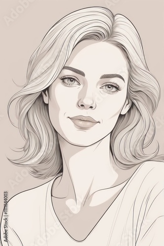 Black and White Elegant Portrait Illustration of a Woman