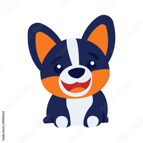 Cute Orange Blue Puppy Dog Animal Cartoon Character with Smile Expression