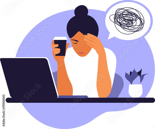 Professional burnout syndrome. Frustrated worker on transparent background. Mental health problems.