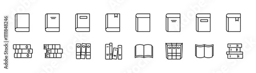 Book collection icons. Linear style. Vector icons.