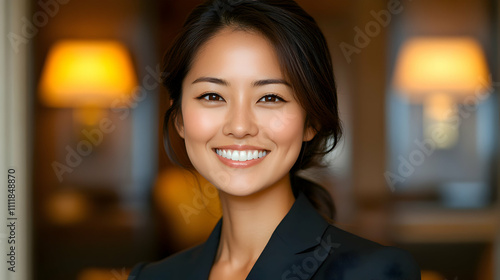Portrait of a Smiling Woman  A Captivating Image of  Confidence and Success in a Luxurious Setting