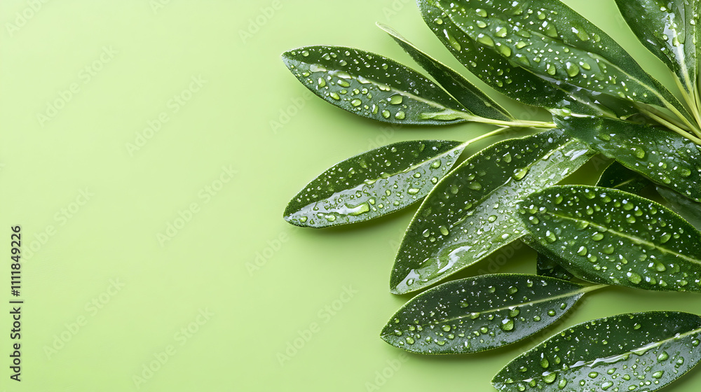 Green Leaves with Dewdrops, Nature's Freshness, Vibrant Green Background, Lush Foliage, Perfect for Spring and Summer Designs Green Leaves with Dewdrops, Nature's Freshness, Vibrant Green Background, Lush Foliage, Perfect for Spring and Summer Designs