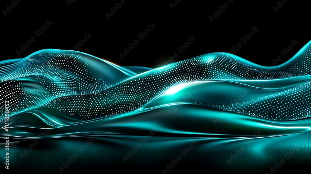 Fototapeta premium Smooth Flowing Waves of Turquoise and Teal Light Creating a Futuristic Digital Landscape