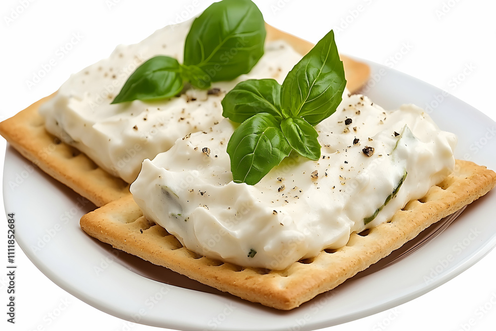Cream Cheese & Basil Appetizer on Crispy Crackers Cream Cheese & Basil Appetizer on Crispy Crackers