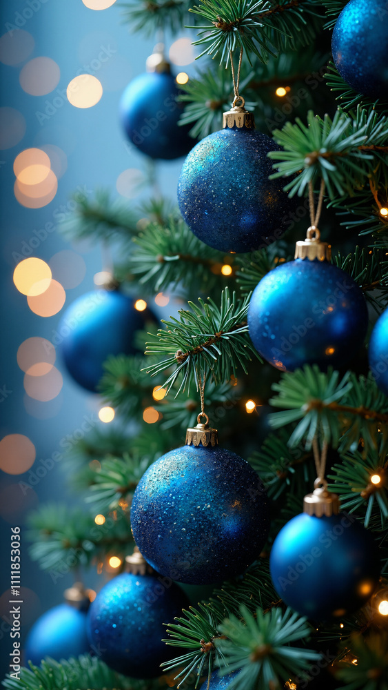 Enchanting Christmas Tree with Blue Ornaments: Perfect for Holiday Marketing and Festive Designs Enchanting Christmas Tree with Blue Ornaments: Perfect for Holiday Marketing and Festive Designs