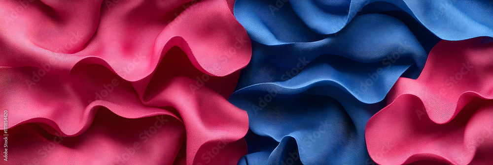 Abstract Draped Fabric, Pink and Blue Waves of Textile Texture, Elegant and Soft Material Design Background Abstract Draped Fabric, Pink and Blue Waves of Textile Texture, Elegant and Soft Material Design Background