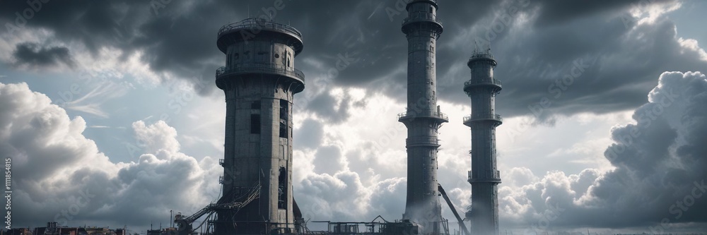 Cloudy sky with a large, rounded updraft tower and a strong downdraft, storm clouds, anvil-shaped base Cloudy sky with a large, rounded updraft tower and a strong downdraft, storm clouds, anvil-shaped base