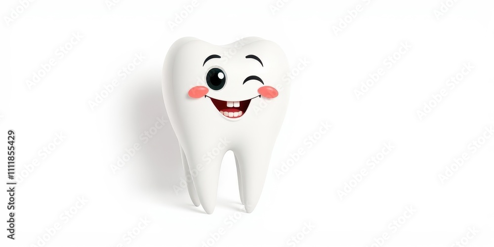 Cute tooth character with braces smiling against a white background, healthcare, smiling Cute tooth character with braces smiling against a white background, healthcare, smiling