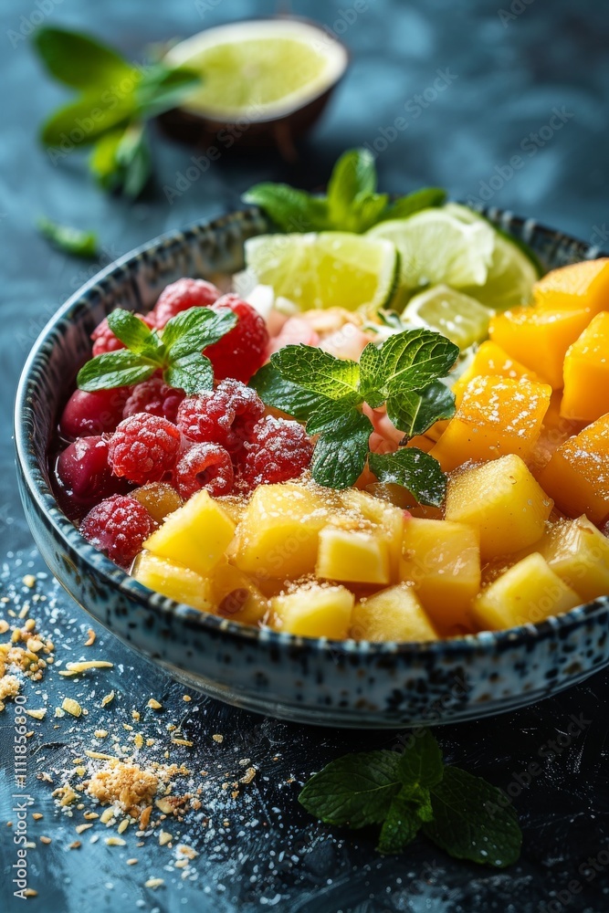 Vietnamese dessert with beans, coconut, and fruits in syrup Vietnamese dessert with beans, coconut, and fruits in syrup