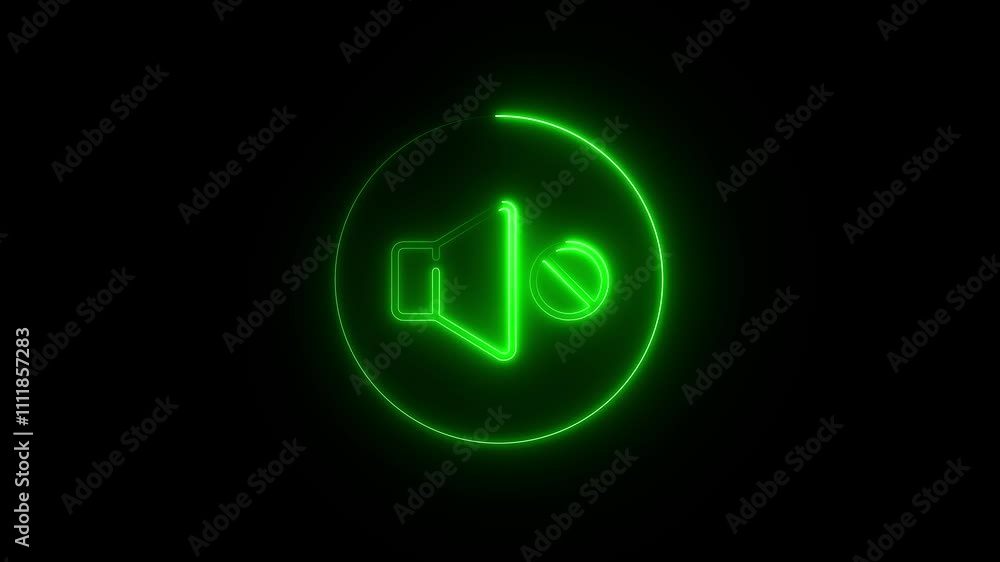 Neon line Speaker mute icon isolated on green background. No sound icon.No allowed Sound Sign Animation . Neon line Speaker mute icon isolated on green background. No sound icon.No allowed Sound Sign Animation .