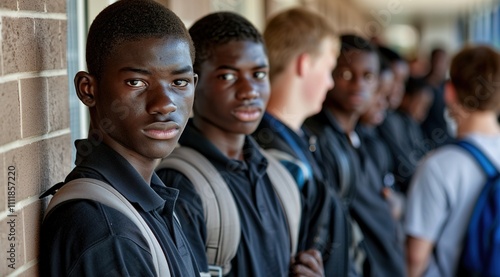 Happy black student in high school looking at camera. 