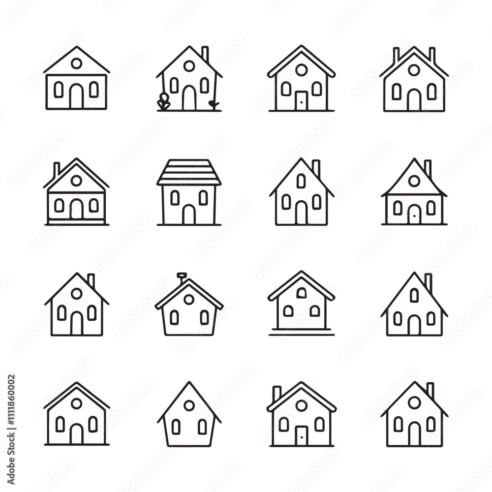 Symbols or icons of houses, buildings isolated on black. Silhouette Symbols or icons of houses, buildings isolated on black. Silhouette