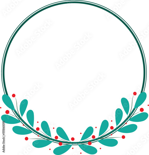 Circle Frame Decorated With Beautiful Leaves And Flowers