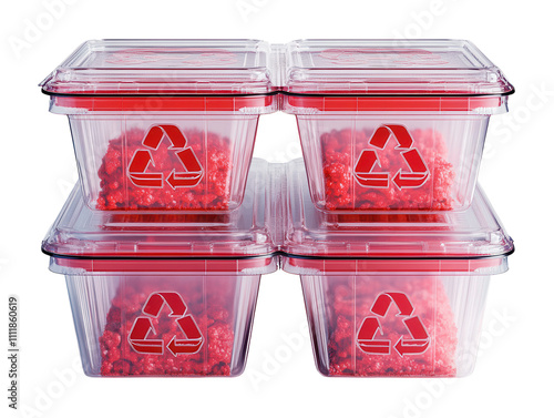 Eco-friendly food containers with recycling symbol, isolated on a white background.  PNG transparent. photo