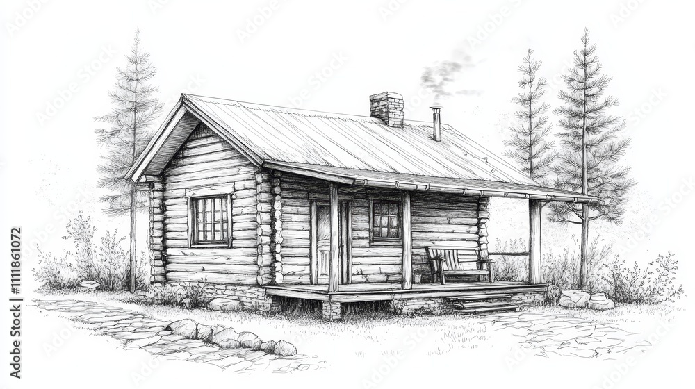 Illustration for a cozy wooden cabin isolated on white background Illustration for a cozy wooden cabin isolated on white background