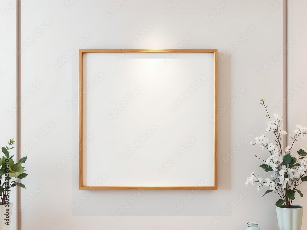 A realistic mockup of wall art featuring a blank frame, perfect for showcasing artwork or photographs in a modern setting, modern, inspiration A realistic mockup of wall art featuring a blank frame, perfect for showcasing artwork or photographs in a modern setting, modern, inspiration