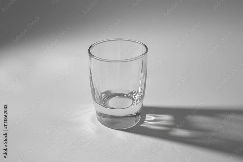 Simple glass cup with soft shadows on a white surface