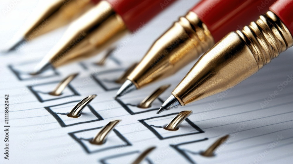Fototapeta premium Checklist Completed with Pens