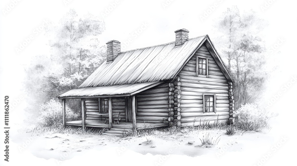 Illustration for a cozy wooden cabin isolated on white background Illustration for a cozy wooden cabin isolated on white background