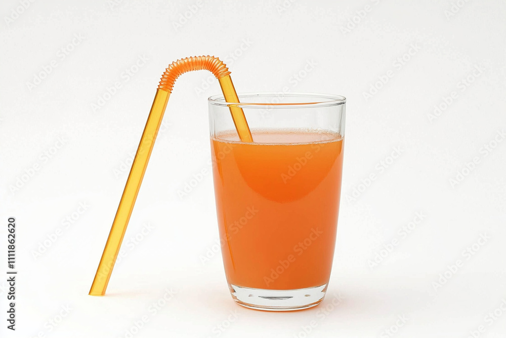 Fresh orange juice in a clear glass with a straw Fresh orange juice in a clear glass with a straw