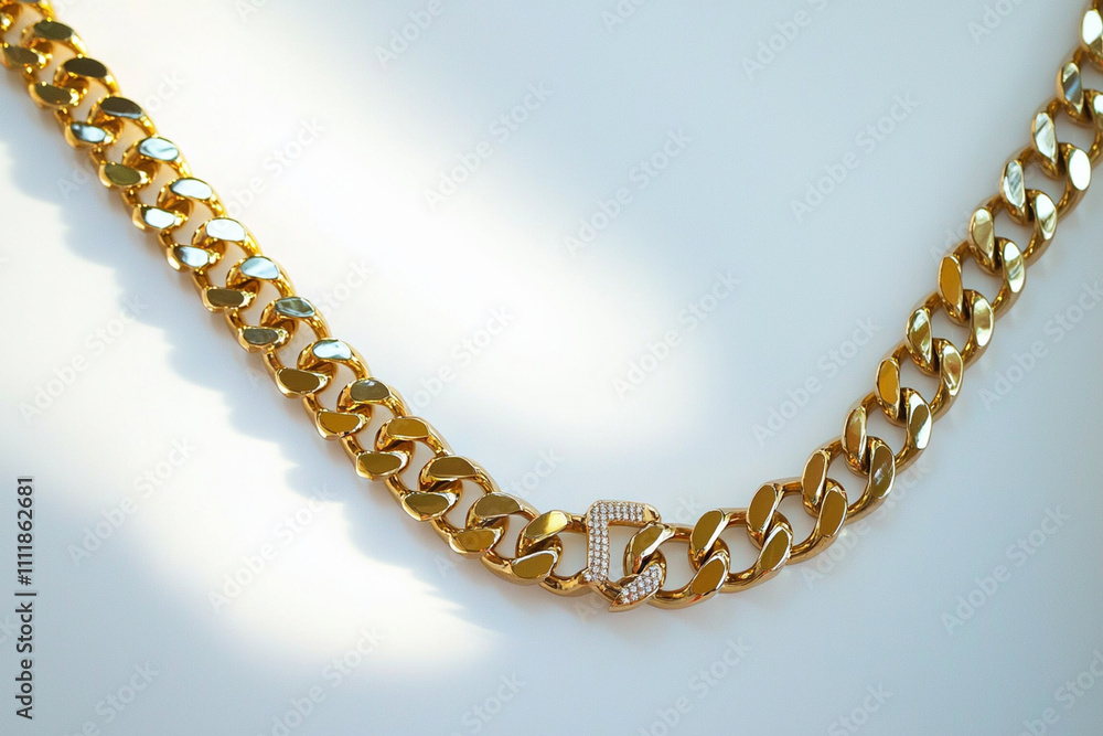Obraz premium Beautiful gold chain with diamond-encrusted clasp on display
