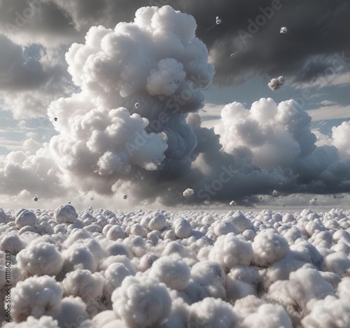 Clouds of all shapes and sizes float aimlessly in the gray sky like cotton balls in a breeze, atmospheric conditions, white clouds photo