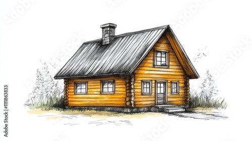 Illustration for a cozy wooden cabin isolated on white background