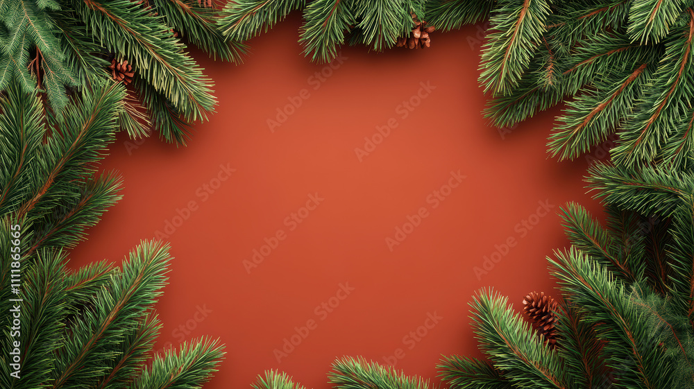 Minimalist rustic christmas frame with wreaths and pine branches Minimalist rustic christmas frame with wreaths and pine branches