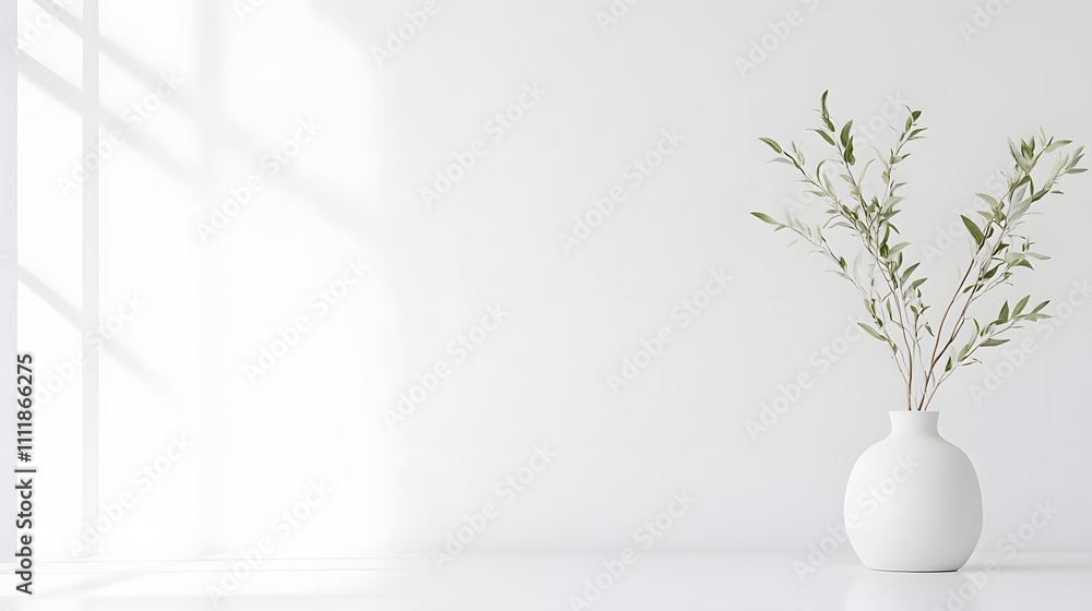 Mockup for product presentation with vase plant and minimalistic white background Mockup for product presentation with vase plant and minimalistic white background