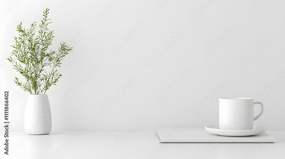 Mockup for product presentation with vase plant and minimalistic white background Mockup for product presentation with vase plant and minimalistic white background