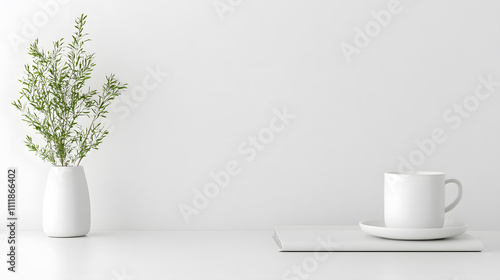 Mockup for product presentation with vase plant and minimalistic white background