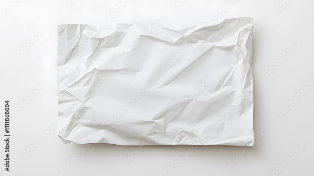 Crumpled piece of white paper on white background. Top view Crumpled piece of white paper on white background. Top view