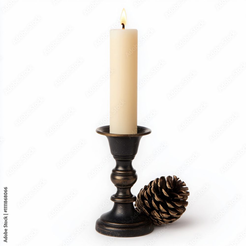 Elegant candle with pinecone, perfect for a cozy atmosphere. Elegant candle with pinecone, perfect for a cozy atmosphere.