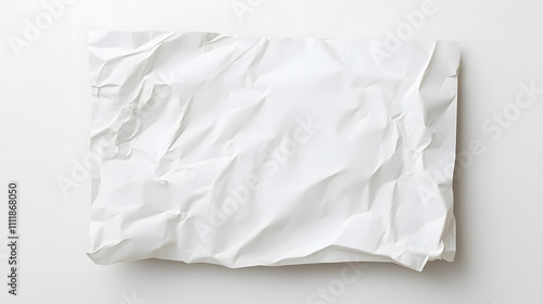 Crumpled piece of white paper on white background. Top view