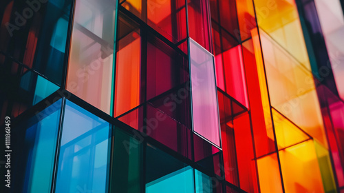 Vibrant glass panels reflecting colors in a modern architectural design