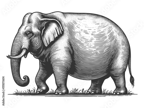 majestic elephant with detailed textures, capturing the grace and strength of this iconic animal sketch engraving generative ai vector illustration. Scratch board imitation. Black and white image.