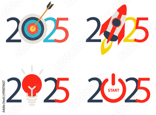 Goals concept logo icons design 2025 new year with creative target business success market design, Vector illustration 