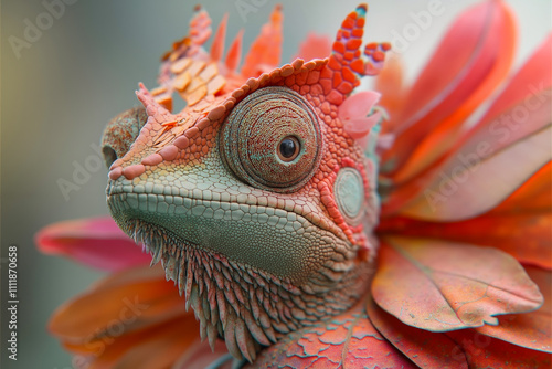 A close up of a chameleon on a flower photo