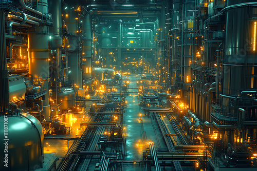 Industrial pipeline transport for petrochemical and gas processing, showing steel pipes, furnace factory lines, and heat-processing equipment in a large-scale plant