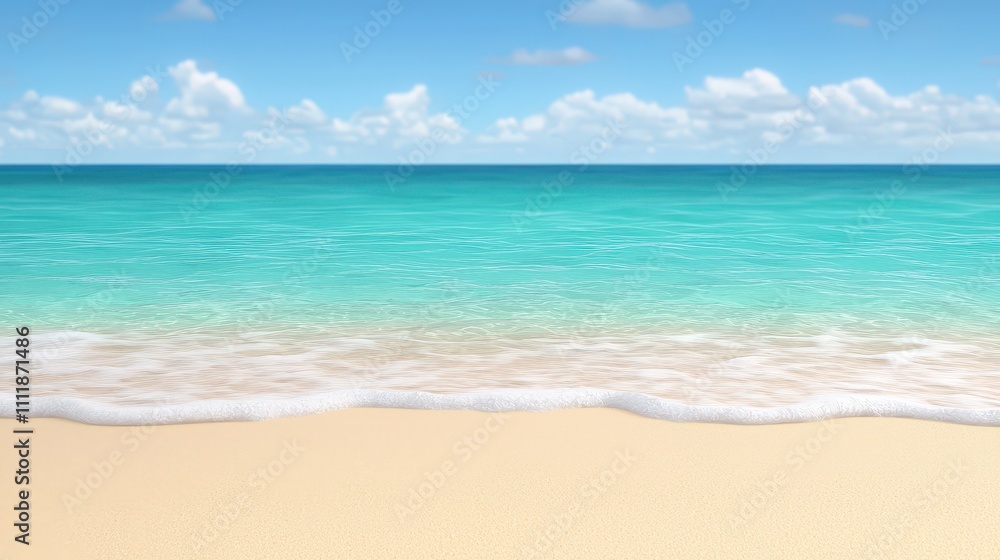 Serene Tropical Beach Turquoise Ocean Soft Waves Golden Sand Summer Vacation Serene Tropical Beach Turquoise Ocean Soft Waves Golden Sand Summer Vacation