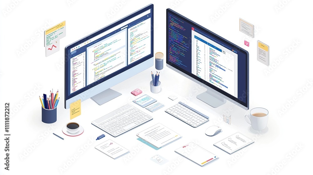 Isometric web programming or software development isolated on white background Isometric web programming or software development isolated on white background