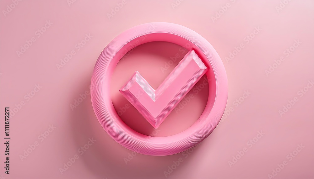 A pink checkmark inside a circular border, set against a soft pink background, symbolizing approval or success. A pink checkmark inside a circular border, set against a soft pink background, symbolizing approval or success.