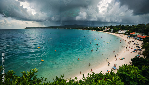 Plage tropicale sous un ciel orageux photo