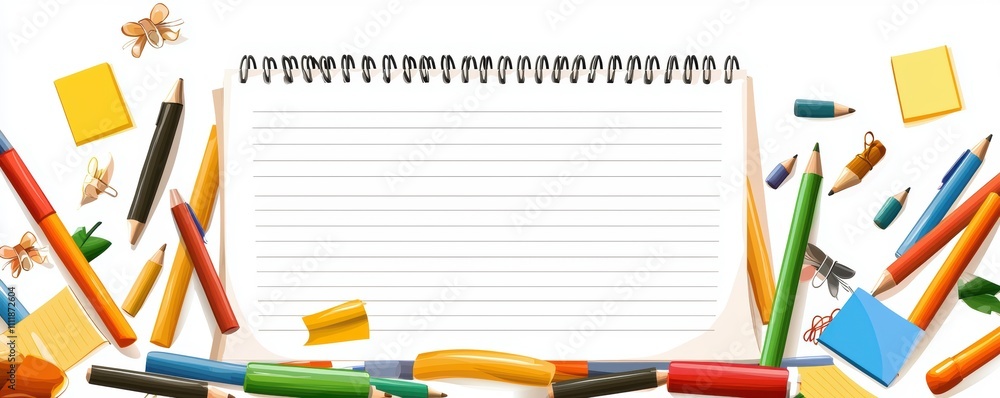 Colorful Stationery and Spiral Notebook Mockup. Colorful Stationery and Spiral Notebook Mockup.