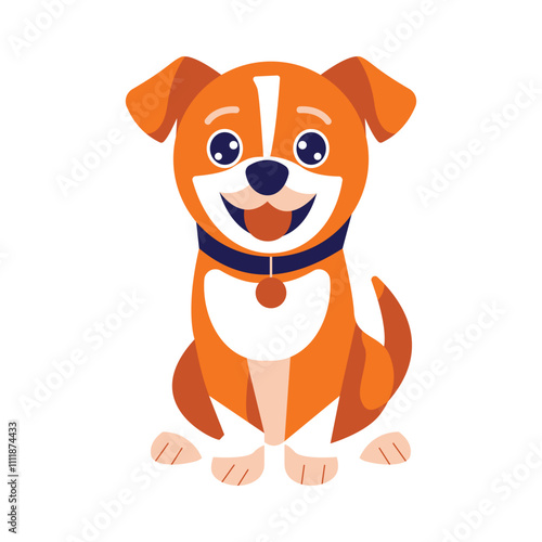 Cute Orange Puppy Dog Animal Cartoon Character with Smile Expression