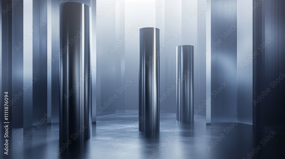 Fototapeta premium Abstract Columns in Modern Metallic Environment with Soft Lighting